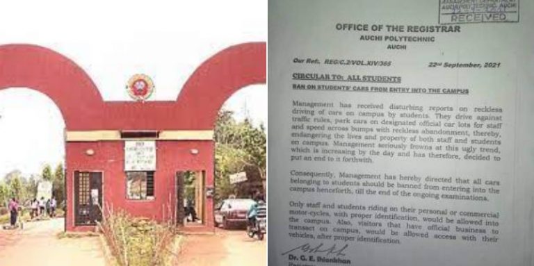 Auchi Poly bans cars belonging to students from entering campus