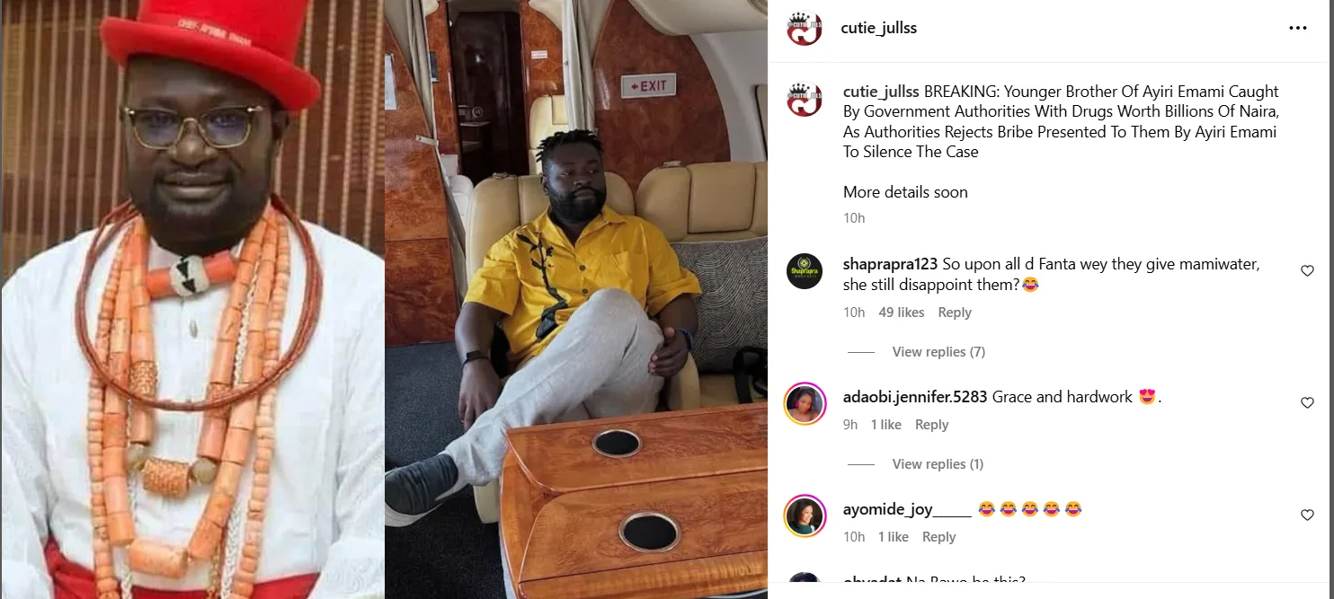 Ayiri Emami's younger brother, Ajetsibo, reportedly apprehended with drugs worth billions