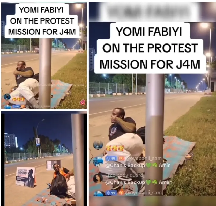 Actor Yomi Fabiyi stages solo protest in Abuja over Mohbad’s death, continues for over 24 hours
