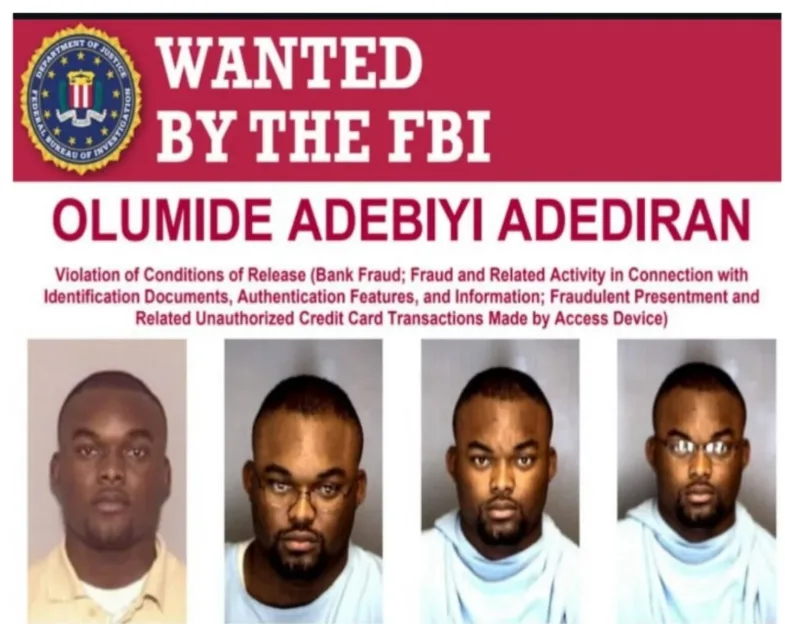 FBI offers 10K USD for information leading to the arrest of alleged Nigerian fraudster, Olumide Adebiyi Adediran