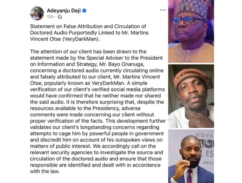 Tinubu 2027 Audio: Deji Adeyanju Defends VDM, Blames AI Deepfake Creators for Viral Video